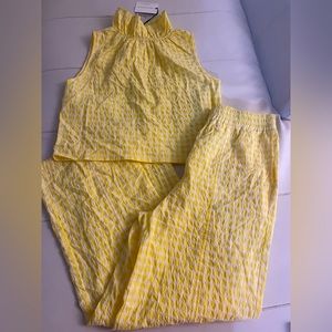 NWT Felicite yellow gingham cotton matching coord set ruffle blouse and pants S